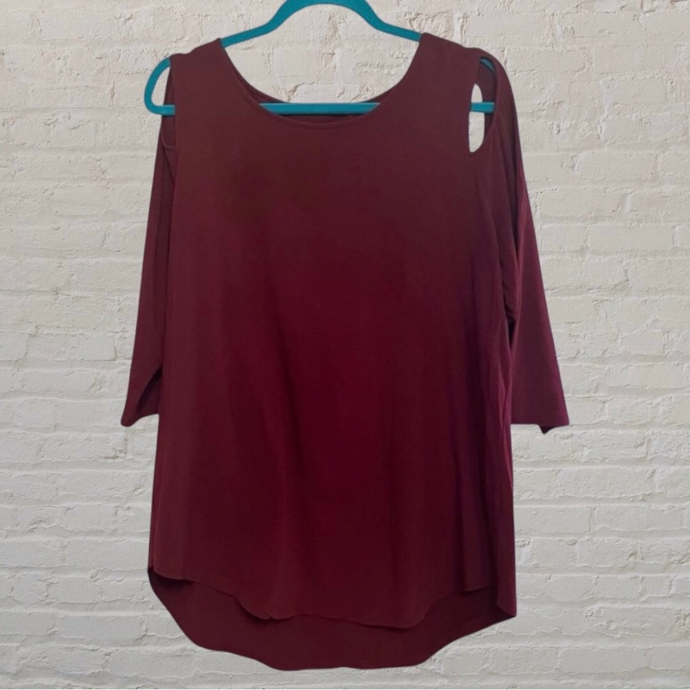 Bianca Nygard-Burgundy Tunic Top with Stylish Cold Shoulder